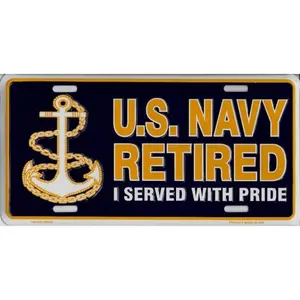 US Navy Retired Metal License Plate