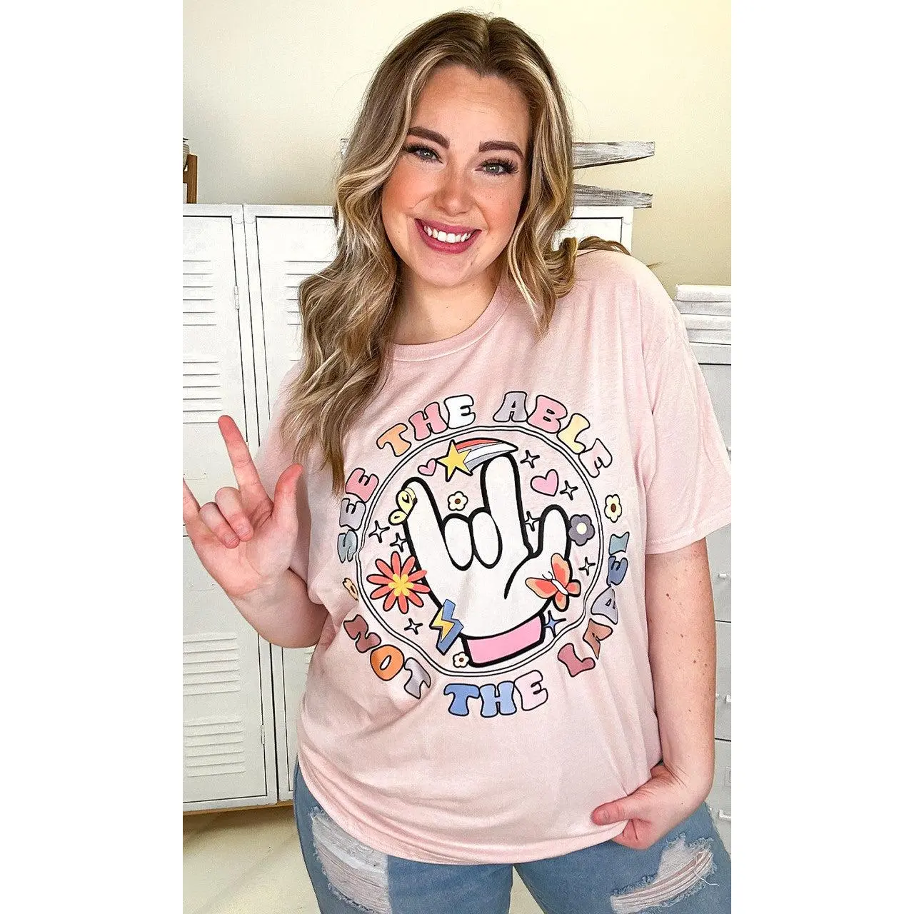 Tees2urdoor Women's 'See the Able' Graphic T-Shirt, 100% Cotton Round Neck Short Sleeve Top with Butterflies, Unisex Fit for Casual Valentine's Day Wear, Fits, Thanksgiving