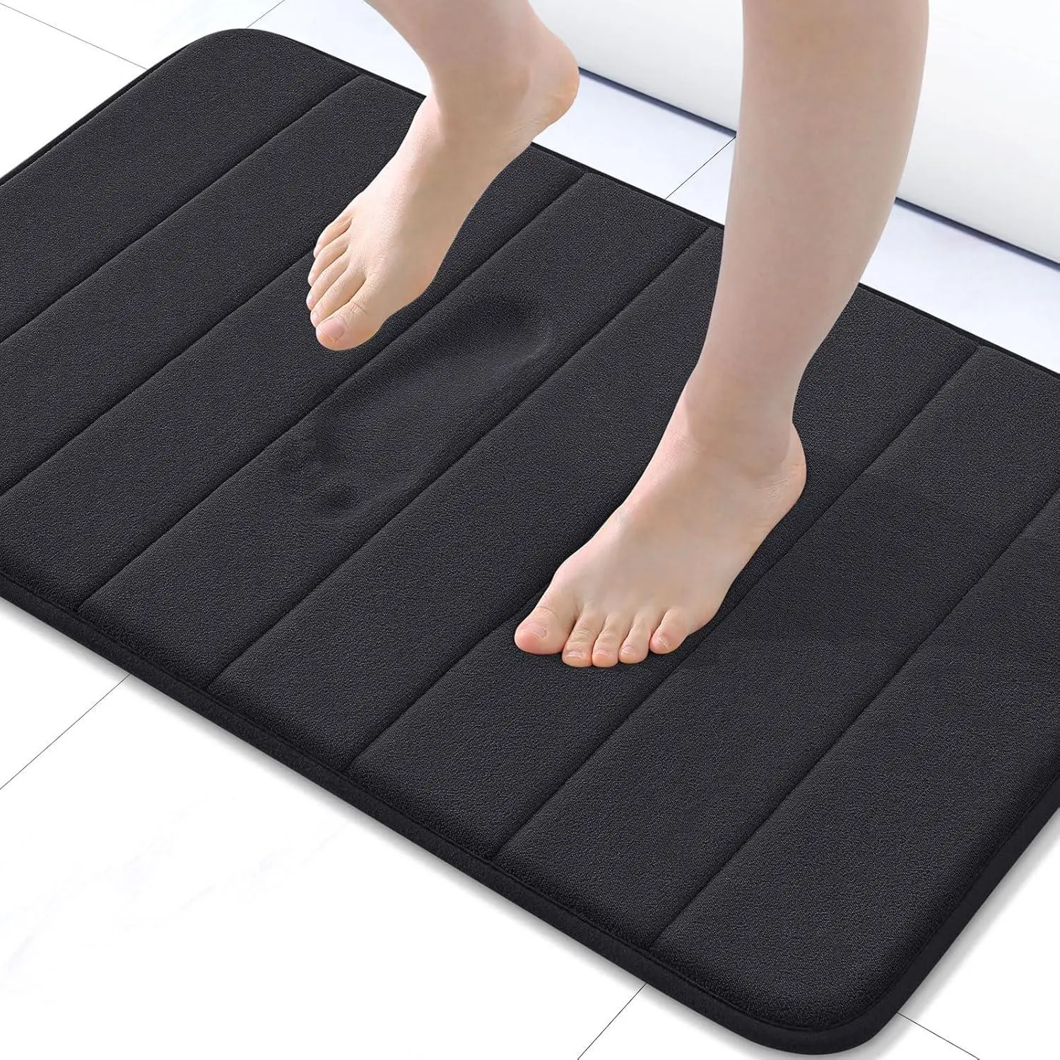 Memory Foam Bath Mat, 30" X 20", Ultra Soft and Non-Slip Bathroom Rugs, Water Absorbent and Machine Washable Bath Rug for Bathroom, Shower, and Tub, Black