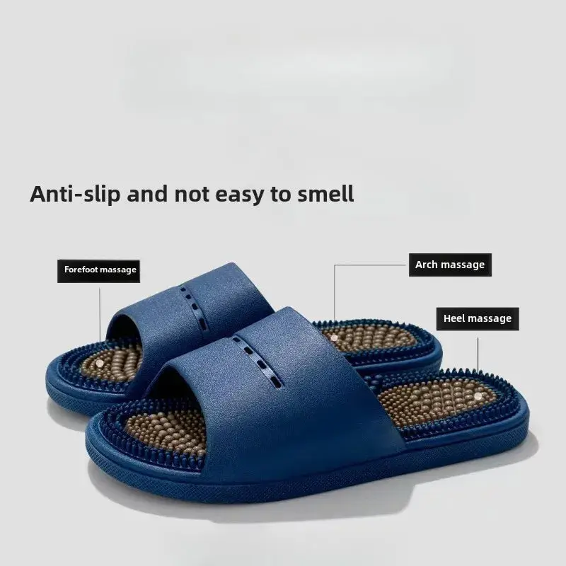 Men's Thick Slide Footwear, Summer Anti-Slip Sole Slippers with Acupoint Dots for Home Use & Bathing