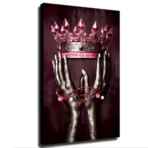 Elegant African American Girl with Pink Rose Gold Queen Crown Poster High-Quality Wall Art for Living Room Bedroom Man Cave Bar Decoration