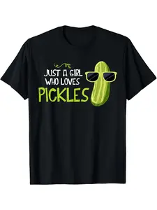 Just A Girl Who Loves Pickles Cuts Pickles Cooking Birthday %Cotton T-Shirt Pattern Print Men's Comfy T-shirt Graphic Tee Men's Summer Clothes Men's Clothing