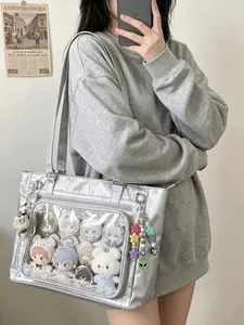 Faurala Kawaii Glitter Ita Tote Bag Clear Window Pin Display Tote Women's Cute Anime Kpop Concert Shining Large Capacity