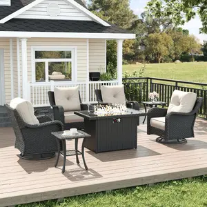 LayinSun 7-Piece Wicker Outdoor Furniture Set with 6-inch Comfy Cushions, High Back Patio Furniture Set with Swivel Rocking Chairs and Fire Pit Table, Multiple Packages summervibes