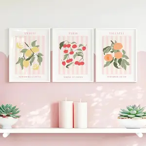 Set of 3, Fruit Market Prints, Amalfi Poster, Soft Girl Aesthetic, Dreamy Pastel Wall Art, Pink Bedroom Art, Vintage Decor, Trendy Wall Art POSTER (UNFRAMED)
