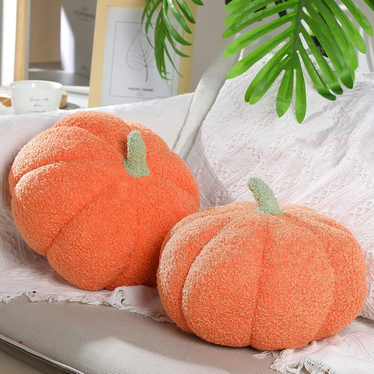 2 count Pumpkin Pillow Plush 11 x 9.5 Inch Thanksgiving Stuffed Pumpkin Decor for Fall  Bedroom Throw Pillow Cushion Gifts for Holiday  Christmas Halloween  Sofa(Orange)