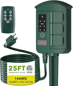 BN-LINK Outdoor Power Strip with 25FT Extension Cord, Remote Control Dusk to Dawn Light Timer Waterproof, 6 Grounded Outlets for Halloween/Christmas Decorations and Inflatables, 15A/1875W