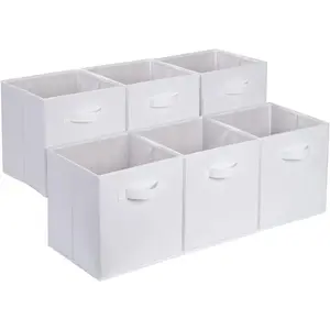 Collapsible Fabric Storage Cubes Organizer with Handles, Sturdy Storage Bins, White, 10.5-x-10.5-x-11-inch, 6-Pack