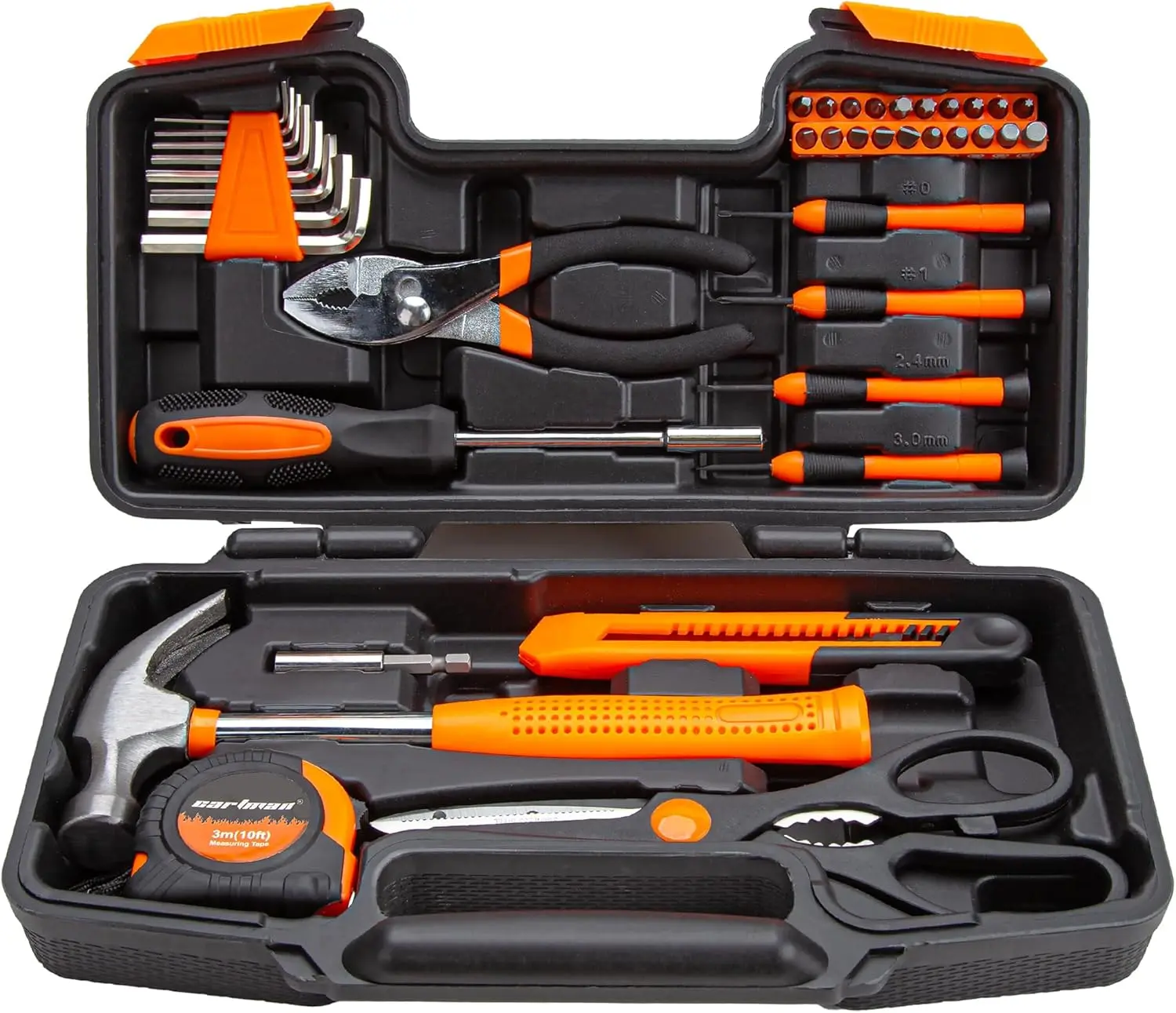 39-Piece Household Tool Set, Orange Hand Kit With Storage Case | Complete assortment for home repairs, DIY projects, furniture setup, crafting, and daily household fixes in toolbox.