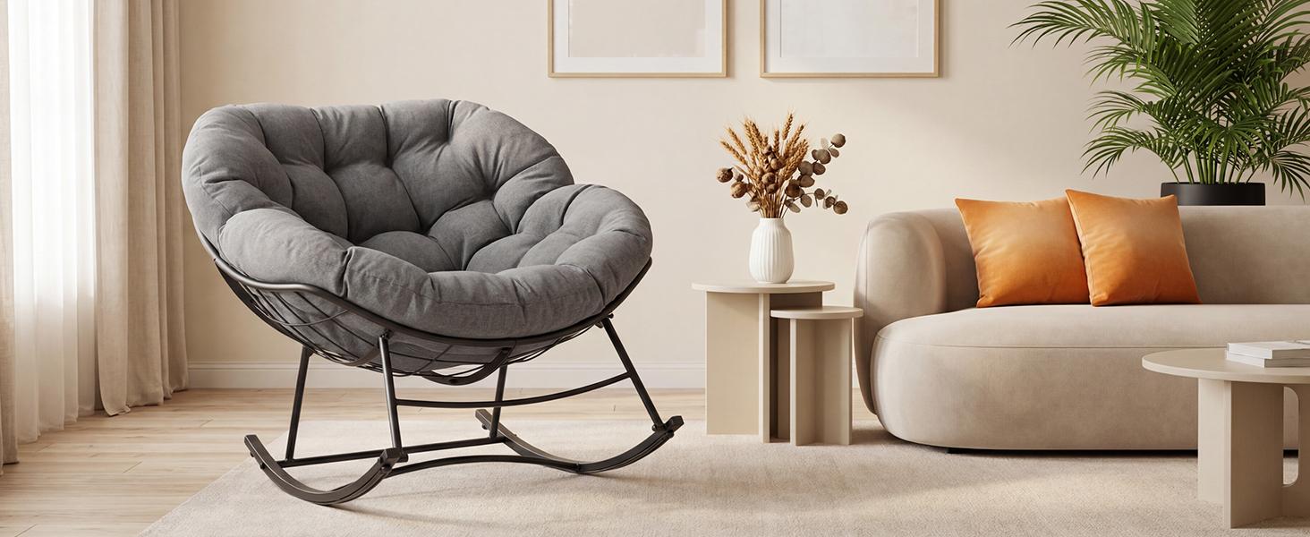 【New】Heavy Duty Outdoor Rocking Chair with Cushion, Oversized Egg Lounge, 450 Lbs All-Weather Glider for Patio, Garden, Living Room