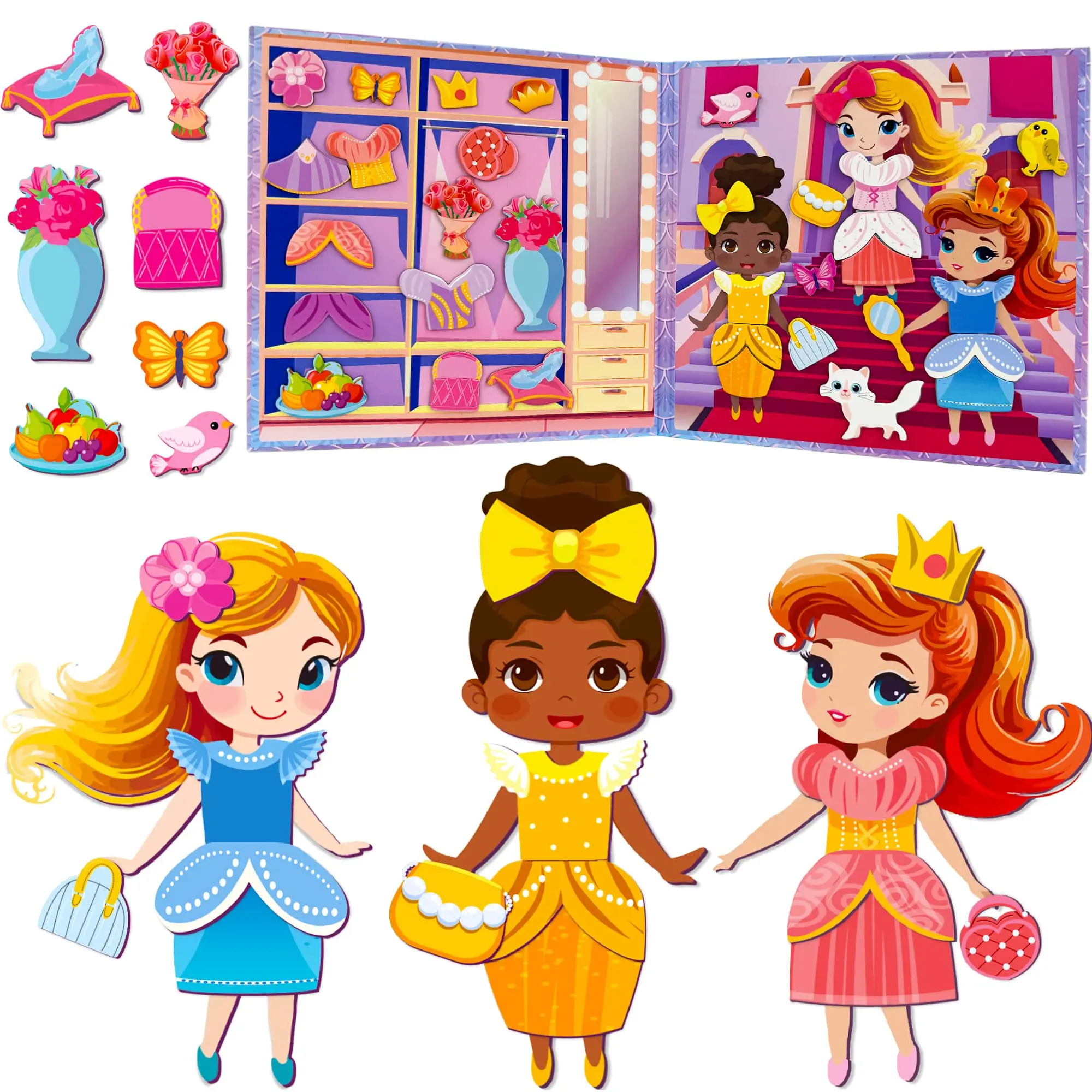 QUOKKA Magnetic Dress-Up Dolls for Kids with Princess 35 Magnetic Pieces - Creative Magnetic Play Set for Home or Travel