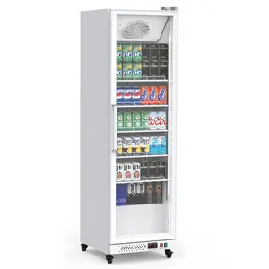 Commercial Display Refrigerator, 12.4 Cu.Ft. Beverage Refrigerator Glass Door Beverage Cooler, Upright Beverage Cooler with LED Lighting, Adjustable Shelves and Drink Organizers, Cooling 32-50℉