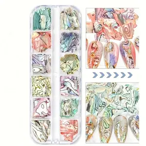 Shell Design Nail Art Decals, 2 Boxes Shiny Shell Sequins Nail Art Decorations, DIY Nail Art Charms for Women & Girls