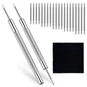 Watch Band Pins Kit, Heavy Duty Watch Bands Spring Bars Pins Replacement, Stainless Steel Watches Strap Pins Adjustment Tool , Link Removal Kit with 20 count Spring Bars (16mm-24mm) and Cleaning Cloth
