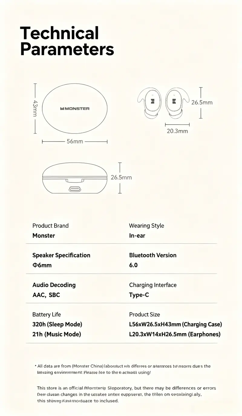 Monster Bluetooth 6.0 Invisible Earbuds - Flat-Head Bluetooth Headphones, Lightweight Soothing Portable Wearable, Sleep Aid for Side Sleepers, 165H Playtime, Noise-Canceling, Fast Charging, Stable Connection, Travel-Friendly - TikTokShopBackToSchool
