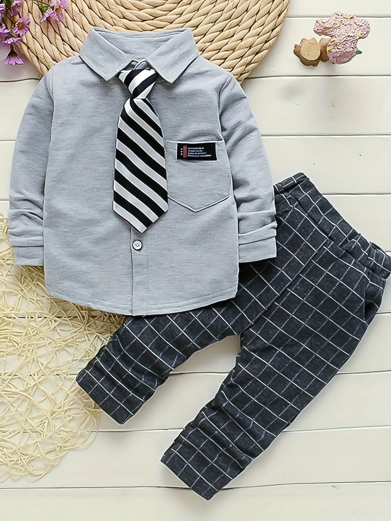 Spring/Autumn New Boys' Outfit with Bow Tie Shirt & Pants Set Fashionable Korean Style