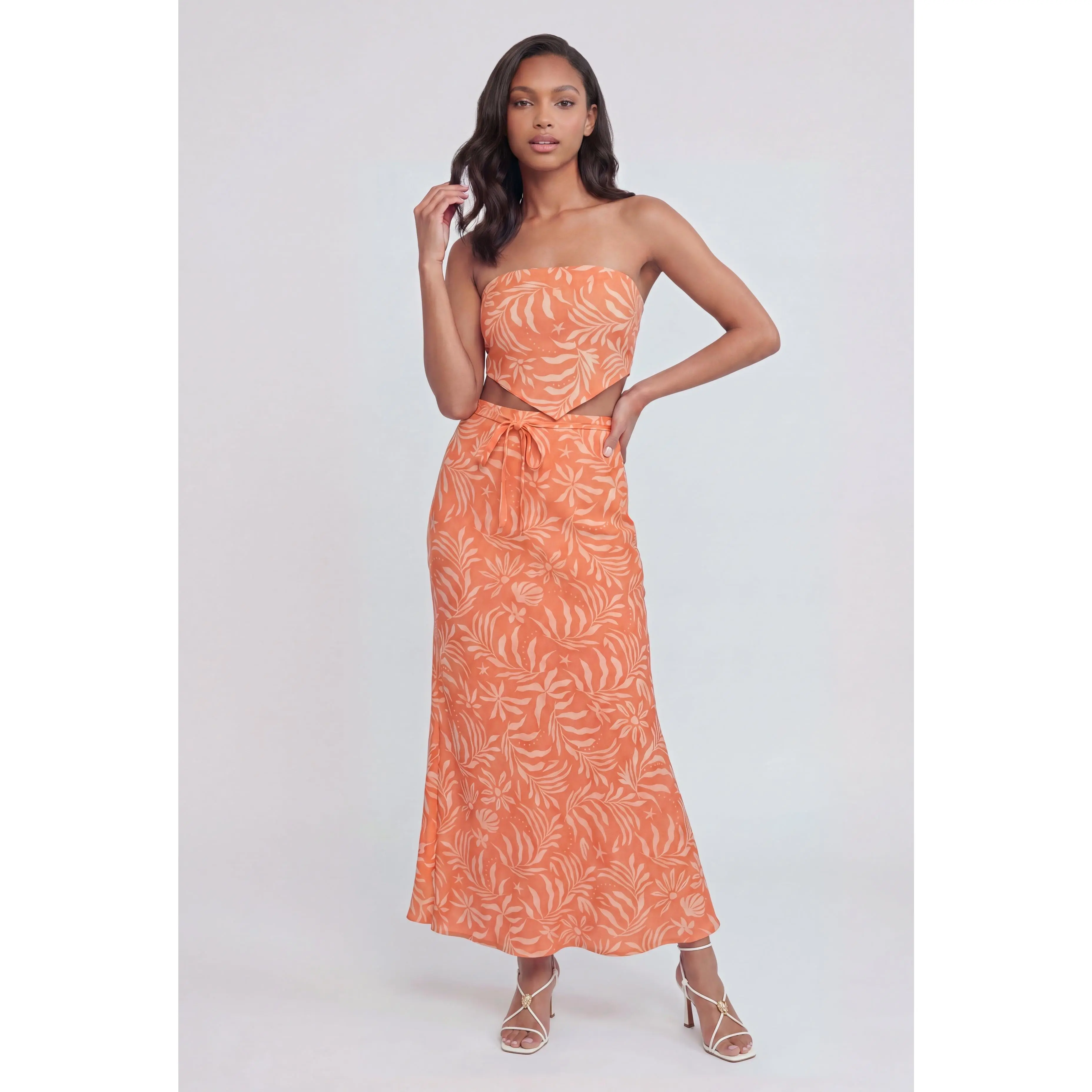 Women's Tropical Shell Print Smooth Fit Seaside Drawstring Maxi Skirt