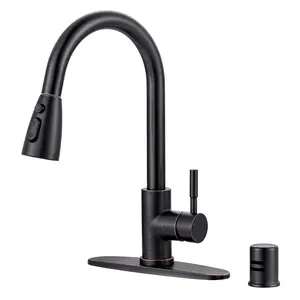 WOWOW Stainless Steel Single Handle Pull Down Sprayer Kitchen Faucet with Air Gap Kits 2 or 4 Hole in Oil Rubbed Bronze