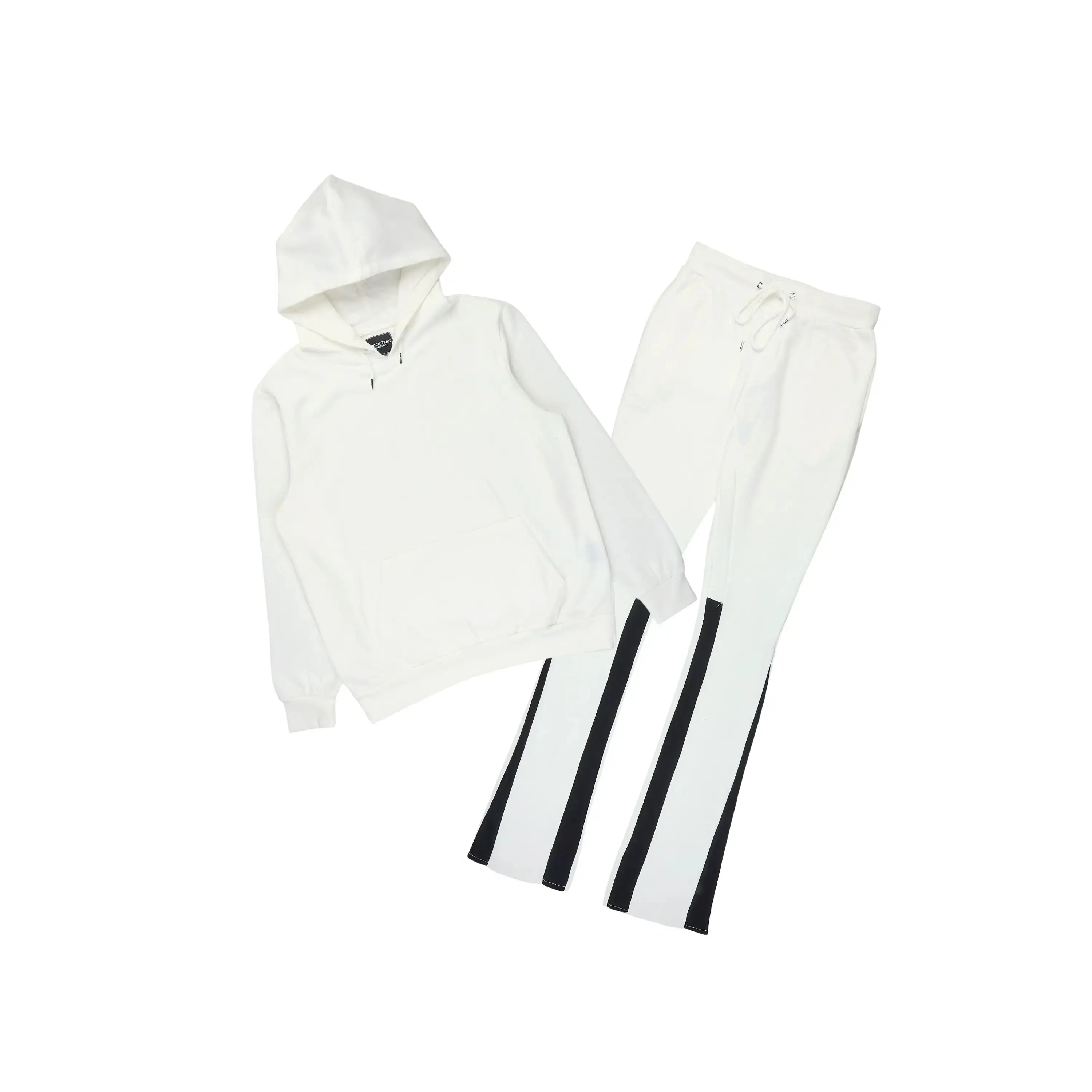 Basic White/Black Hoodie/Stacked Flare Track Set