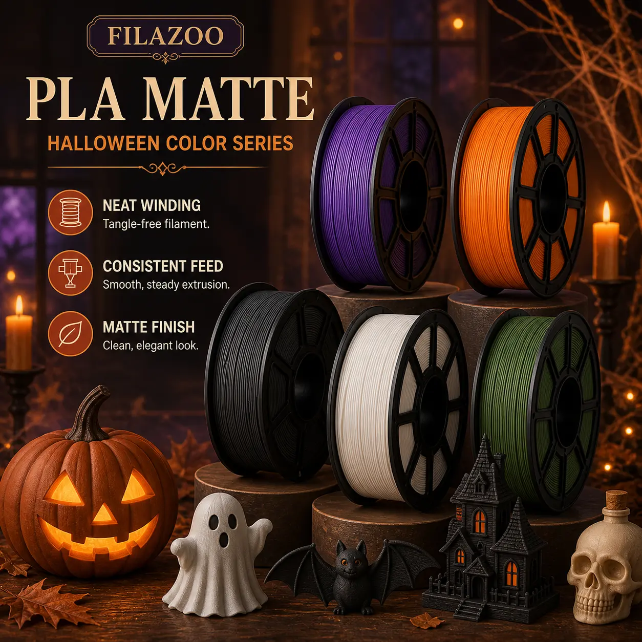FILAZOO Matte PLA Filament 1.75mm, 1KG Spool, Low-Gloss 3D Printer Filament with Smooth Finish, Easy Printing and Strong Layer Adhesion for FDM Printers, DIY Models, Home Decor, Prototypes and Crafts