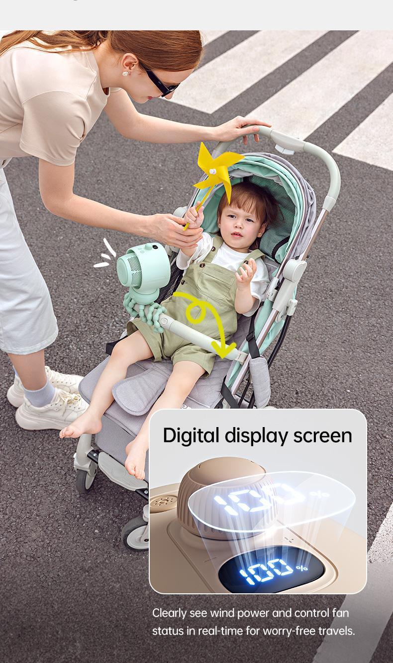 Jisulife Baby Stroller Fan Portable Large Battery Operated 100 Speeds Air Purify & Air Turbo Tech Bladeless Stroller Fan for Car Seat