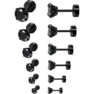 MILACOLATO 6Pairs Hypoallergenic Flat Back Earrings 316L Stainless Steel Studs for Sensitive Ears, 3-8mm Cubic Zirconia, Stylish Jewelry for Women Men - Silver