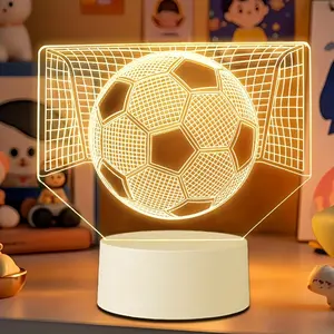 Acrylic Football Night Light, Bedside Lamp, USB Powered Indirect Lighting, LED Table Lamp, Indoor Lighting for Sports Theme Bedroom Decor