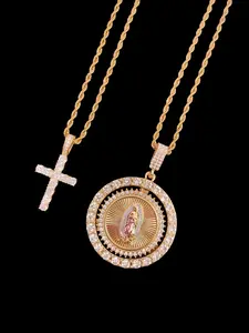 A Virgin Mary Pendant and a Artificial Zirconia Cross Pendant, Religious Pendant, Hip-Hop Punk style Necklaces for Men or Women,Vintage Necklaces, suitable for daily wear or Party, Necklace Set