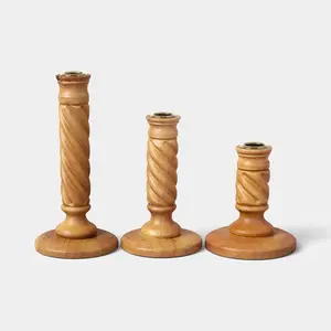 Set of 3 Wood Taper Candle Holders - Threshold Set of 3 Wood Taper Candle Holders - Threshold