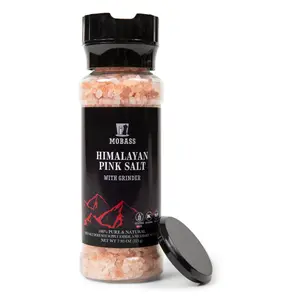 Mobass Himalayan Pink Salt 225 gms Grinder - Flavor, Savory, Natural Flavor, Versatile Cooking Ingredient, Perfect for Dining Tables Taffy