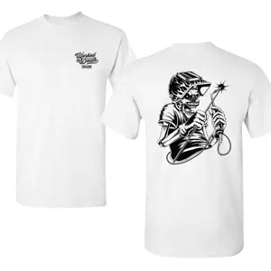 Skeleton Welder T-Shirt, Welding Graphic Tee, Black White Line Art Shirt, Torch Welding Tee, Blue Collar Workwear, Metalworker Gift, Unisex Cotton T-Shirt