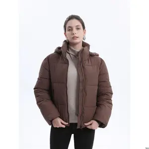Quilted Warm Pockets Zip Hood Removable With Jackets Puffer Women s Winter Stand Collar Ladies Coat