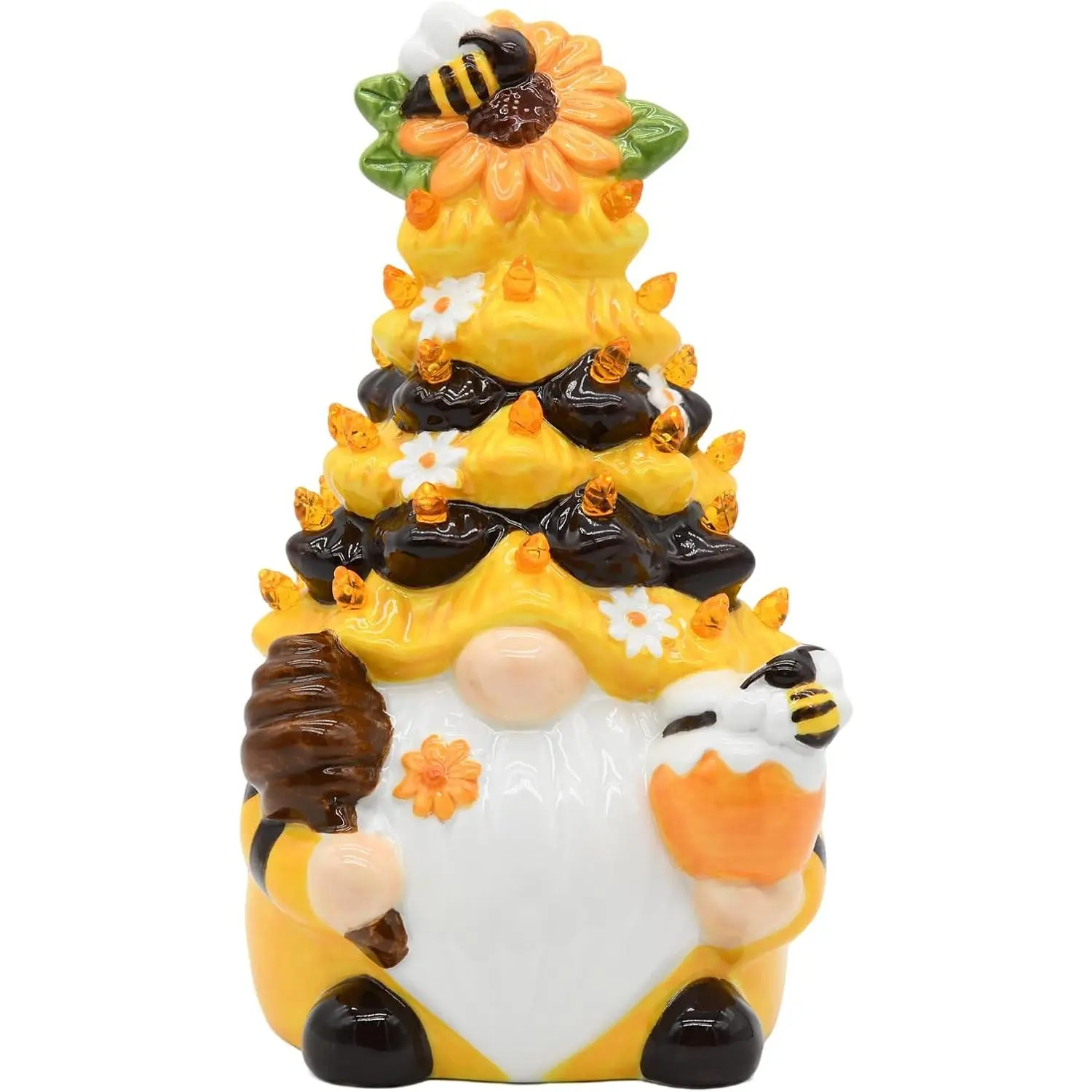 Spring Bumble Bee Gnomes Decorations Lighted Up Gnome Ceramic Tree, Rustic Farmhouse Kitchen Table Bee Decor, Summer Sunflower Home Decor Gifts