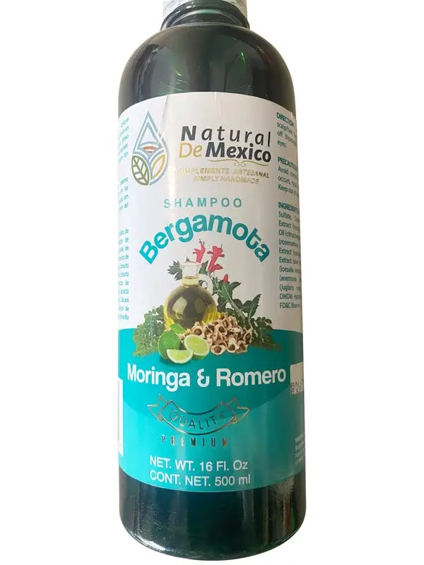 Shampoo de Bergamota Bergamot Shampoo 16 Fl Oz Organic with Moringa & Rosemary Premium Quality