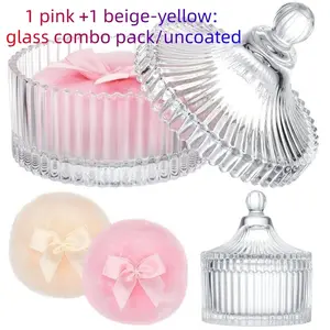 Large Body Powder Puff and Container Set - 3PCS Soft Washable Reusable Velour Face Body Glitter Puffs for Wet Dry Makeup Application