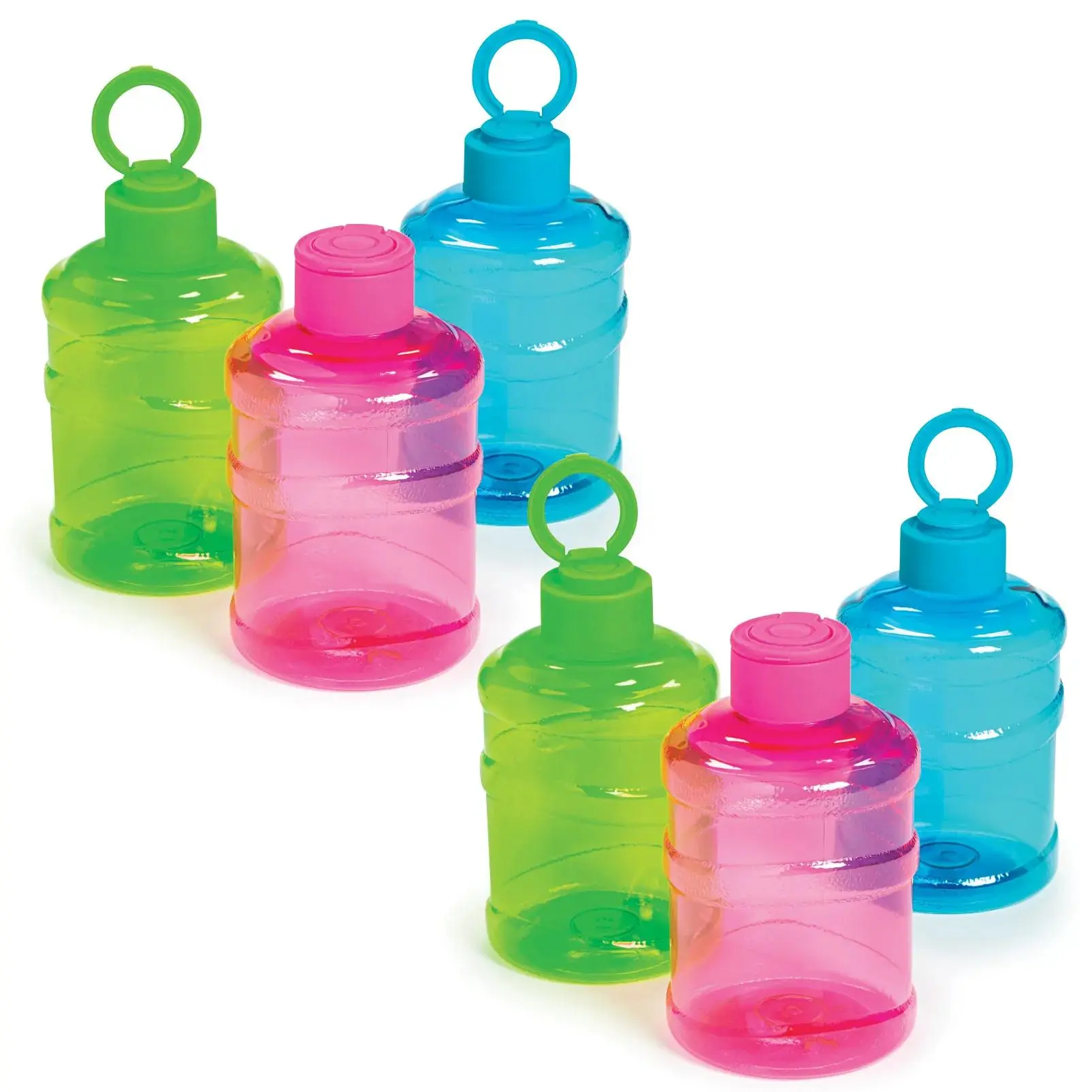 Neon Reusable Water Bottles, 24 oz Bulk 48 Ct Assorted Colored Mini Jug Shape Transparent BPA-Free Plastic Bottles with Lids for Party Favors, Classroom Supplies