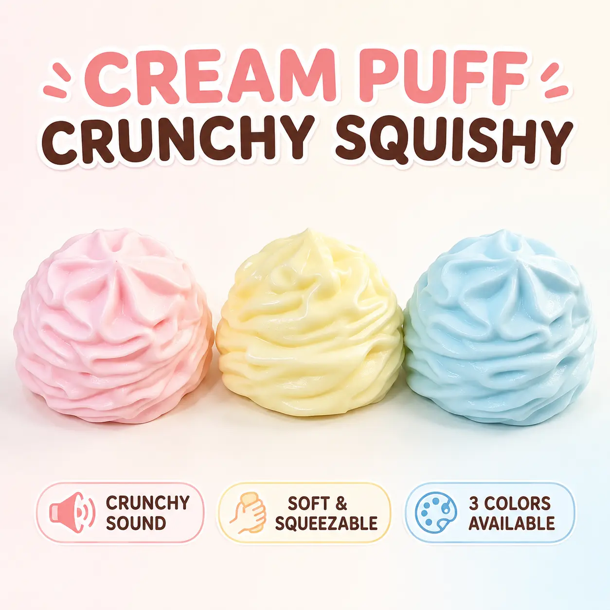 Cream Puff Crunchy Squishy Toy, Crunchy Soft Squeeze Fidget Toy, Slow rebound Cute Dessert Inspired Sensory Stress Relief Toy, Crunchy Texture Desk Toy Gift for Kids and Adults DIY