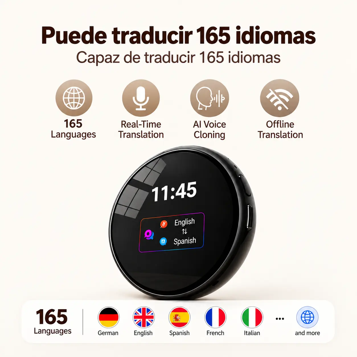 ZNP Z06 AI Voice Translator for Travel Business | 165 Languages | Real-Time Magnetic Portable Gadget | AI Voice Cloning | Long Battery