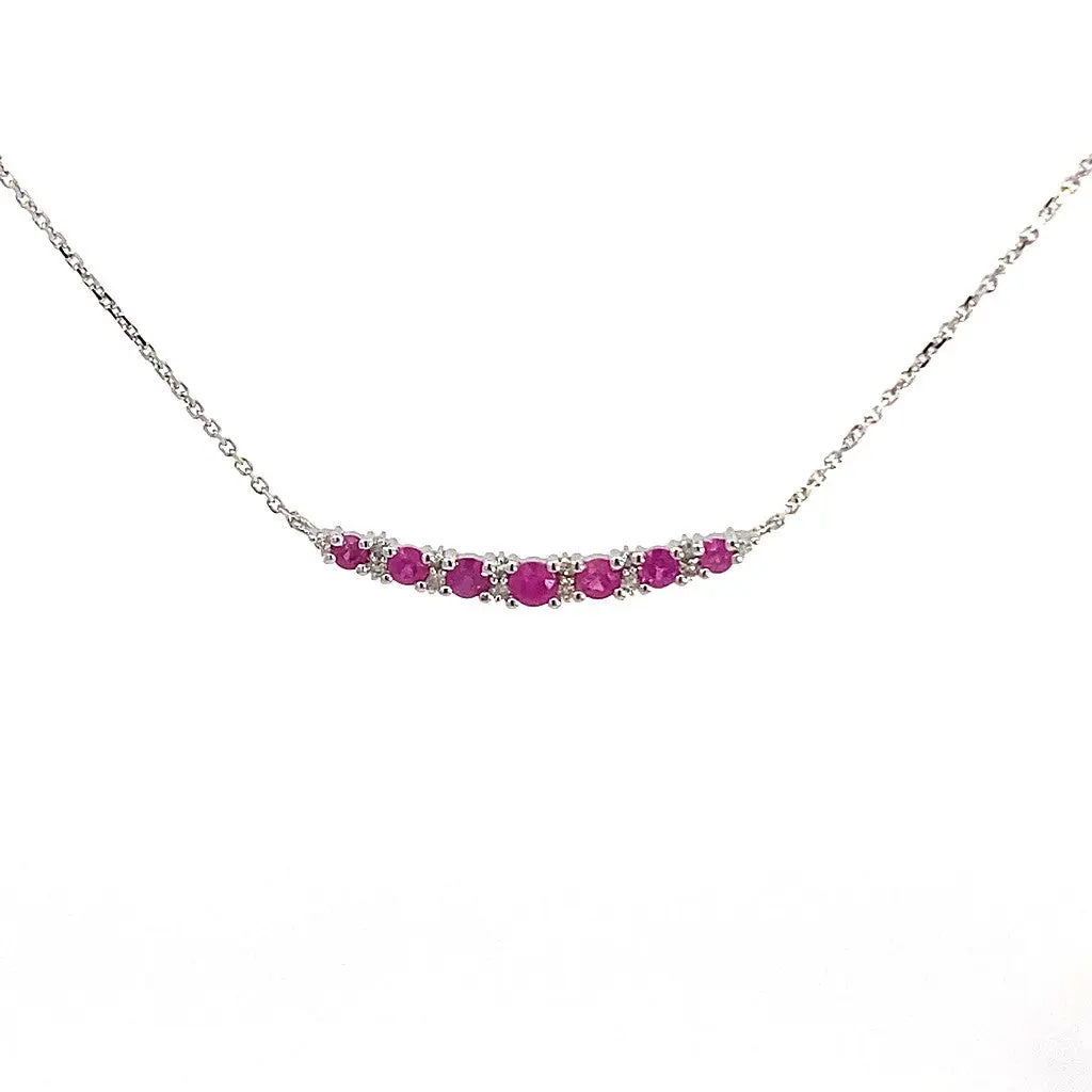 Ruby and Diamond Curved Bar Necklace in Gold 14K