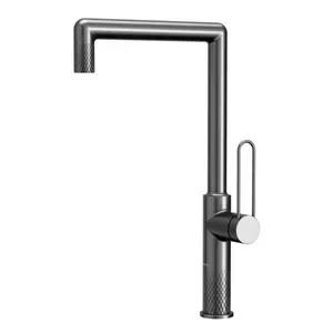 Sherman Gunmetal Grey Kitchen Faucet – 15-5/8" High Arc, Rectangular Spout, 360° Swivel, Single Handle, Modern Design, Durable Metal Build