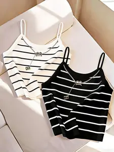 Classic Striped Adjustable Strap Camisole, Slim Fit Short Sleeveless Top, Versatile Striped Vest for Inner and Outer Wear