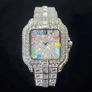 Luxury Diamond Watch Men Fashion Iced Out Square Colorful Number Watches Hip Hop Bling Jewelry Reloj Hombre for Party