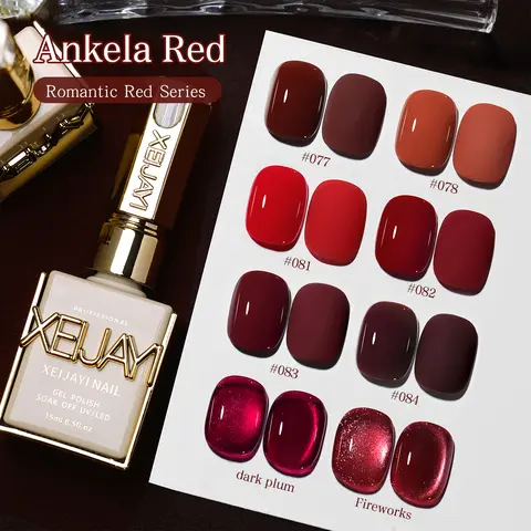 XEIJAYI 8PCS 15ml TPO & HEMA-Free Anchor Red Poly Gel Nail Care Cosmetic Bottle Set, Multiple Shades Quick Soak-Off LED Light High-Saturation Glossy Kit, 24 Months Durability for DIY Manicure & Salon Use