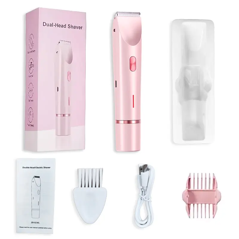 【Deals For You Days】Women's Bikini Shaver - Rechargeable 2-in-1 Multifunctional Portable Wireless Trimmer with Dual ABS Heads, Pain-Free Pubic/Face/Body Hair Removal, Waterproof Wet-Dry Use