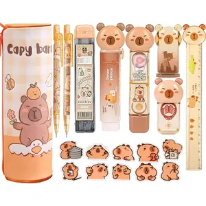 Capybara Stationery Set,Cute Capybara School Supplies,Kawaii  Stationery Christmas Birthday GIFS, Includes Pencil Sharpener,Eraser,Correction Tape,Ruler,Stickers,for Office School Supplies