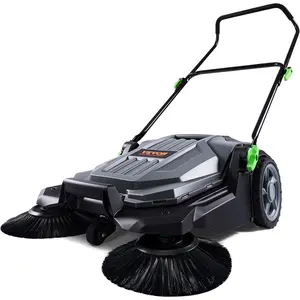 VEVOR Walk-Behind Hand Push Floor Sweeper, 25.6" Sweeping Width Floor Sweeper Manual Non-Electric, 5-Gallon Waste Container, Angle & Height Adjustable Folding Handle for Walkway, Yard, Garage, Patio