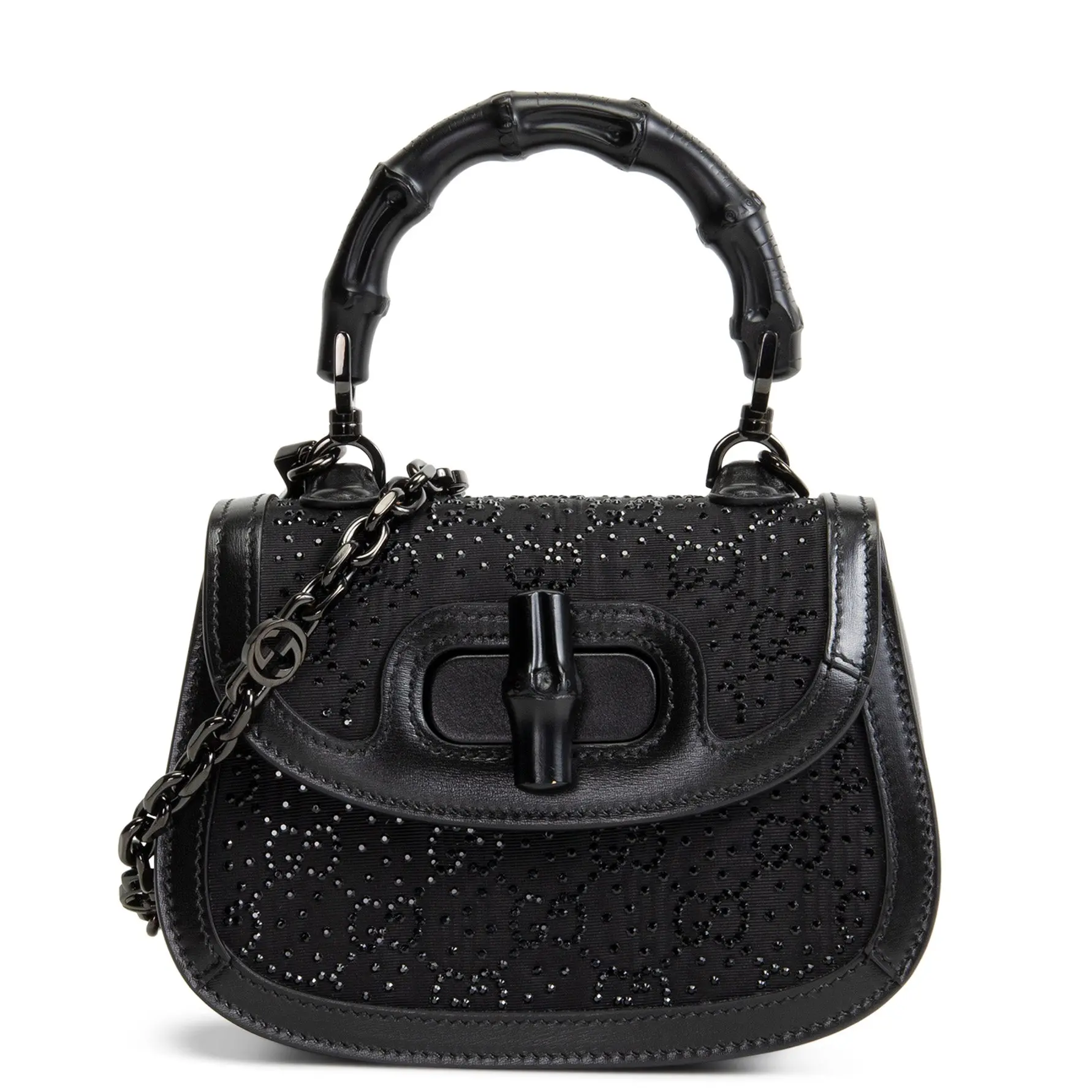Pre-owned GUCCI GG crystal textile Shoulder Bags Mini 1947 Bamboo Crystal Shoulder Bag Black