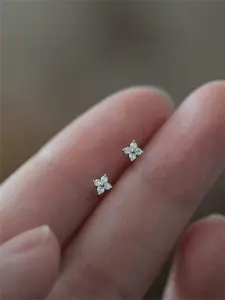 Rhinestone Decor Stud Earrings As Summer Outfits 2024, Flower Shaped Stud Earrings, Fashion Accessories for Women & Girls, Stud Earring Jewelry