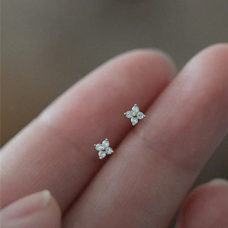 Rhinestone Decor Stud Earrings, Flower-Shaped Stud Earrings, Cute Earrings, Fashion Accessories for Women, Versatile Jewelry