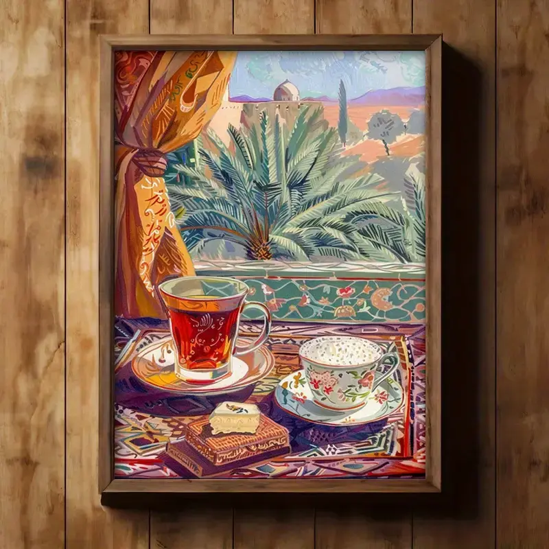 Arabic Tea Print, Syrian Food And Drink Poster, Afghan Art Kitchen Wall Decor, Islamic Gift, Vintage Middle Eastern Food Artwork, Cultural Poster For Dining Room